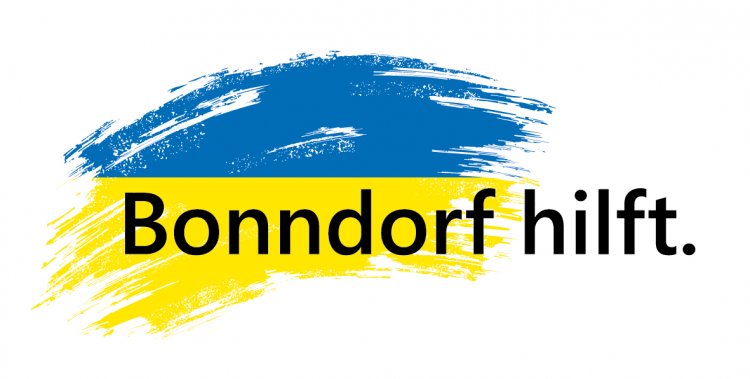 Bild mit ukrainischen Farben, blau und gelb zum Thema Bonndorf Spendenaktion